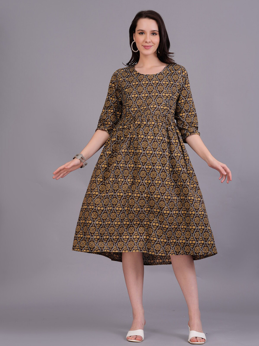 The Kurta Express Printed Cotton Maternity A-Line Dress