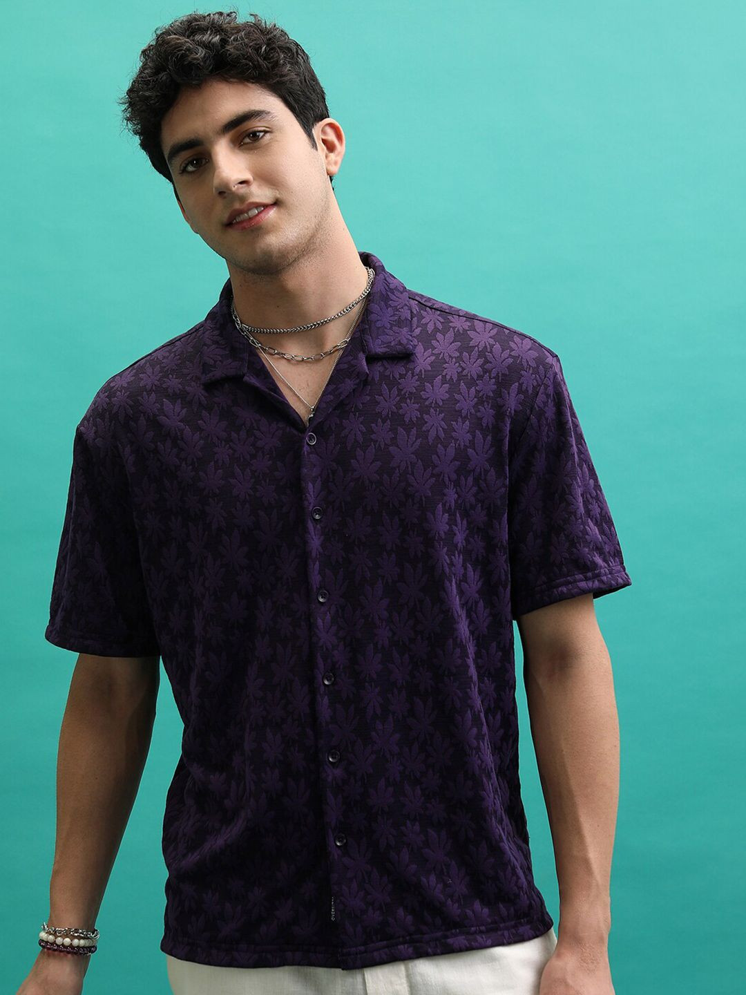 Highlander Mens Self Design Relax Fit Shirt