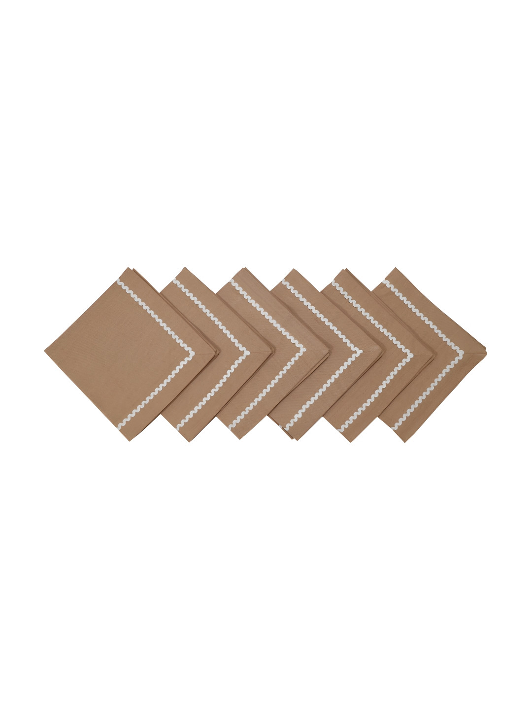 FOVEROS 6 Pieces Mustard Brown & White Cotton Dinner Table Napkins