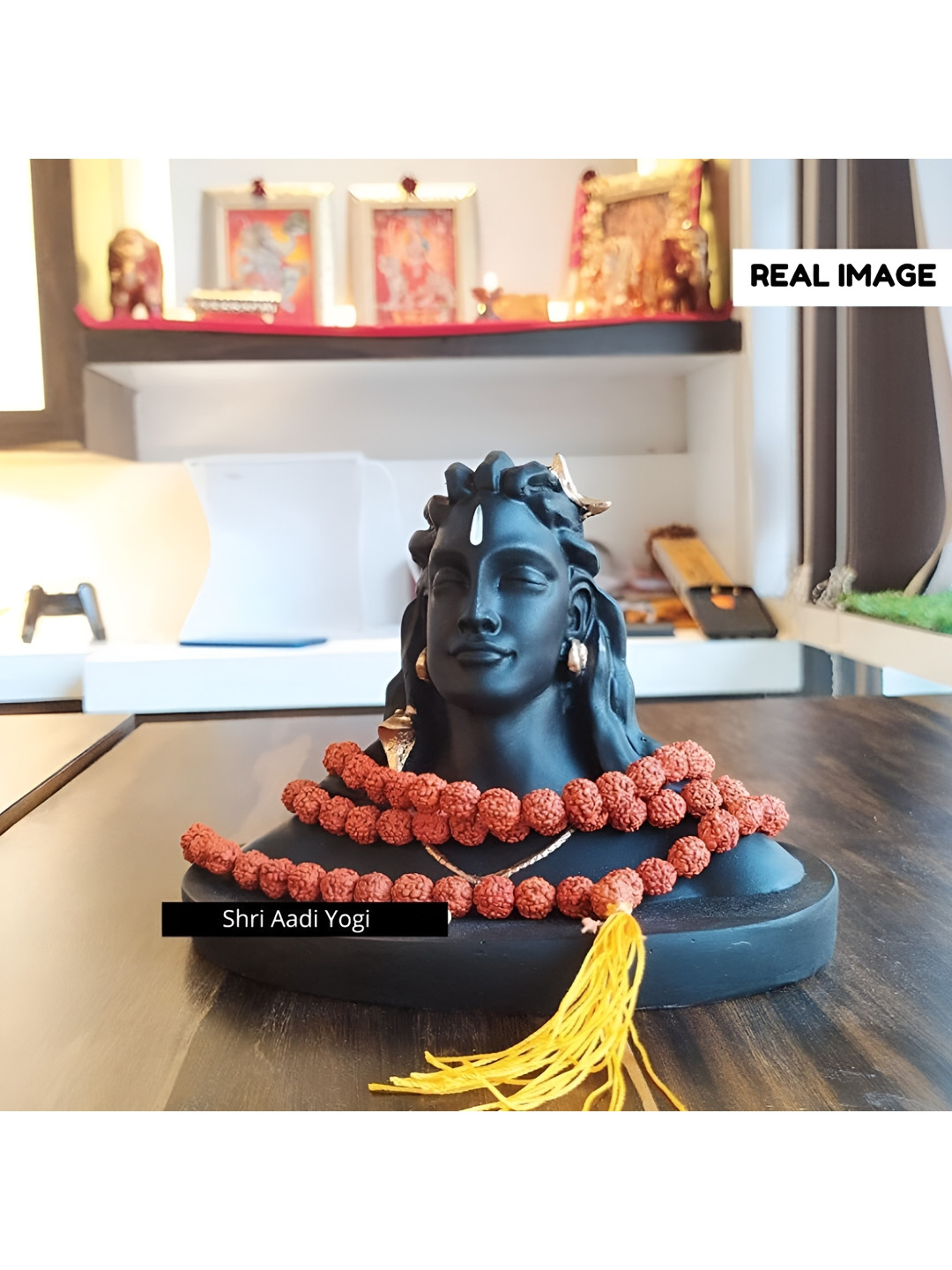 Navyaksh Yogi with Rudraksh Mala Black Metal Metallic Prayer Room Set of 4 Small Showpieces -