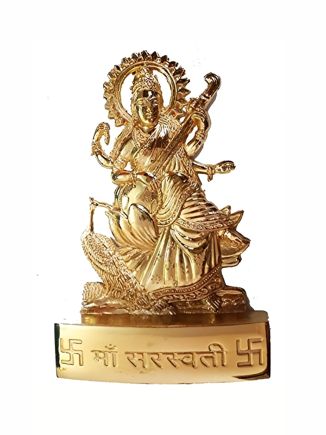 Navyaksh Saraswati Gold Brass Metallic Living Room Small Showpiece - 4.3 Inches