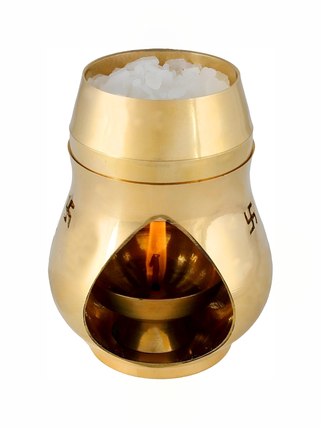 Navyaksh Camphor Lamp Kapoor Gold Brass Metallic Prayer Room Set of 3 Small Showpieces - 5.9 Inches