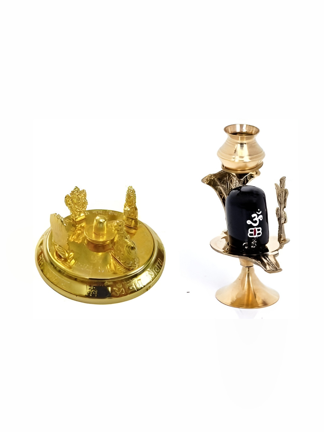 Navyaksh Round Shiv Pariwar Shiv Ling Gold Brass Metallic Prayer Room Set of 4 Tiny Showpieces -