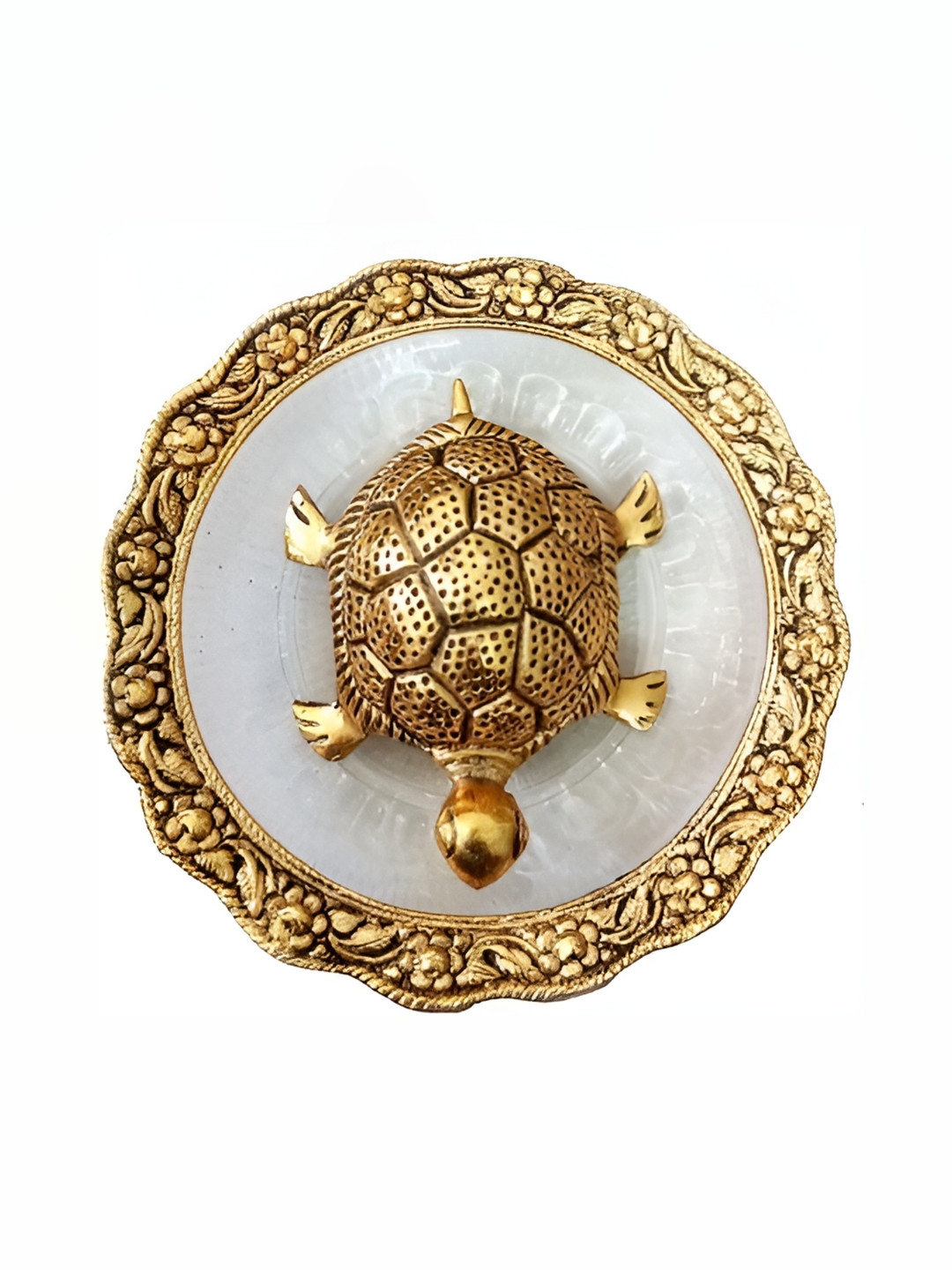 Navyaksh Turtle Plate White Metal Metallic Prayer Room Set of 2 Small Showpieces -