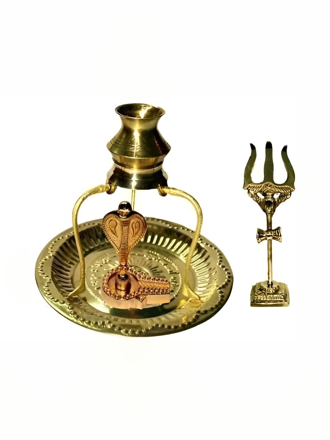 Navyaksh Plate Tipahee Loti, Shivling Trishul Gold Brass Metallic Living Room Set of 5 Small Showpieces -