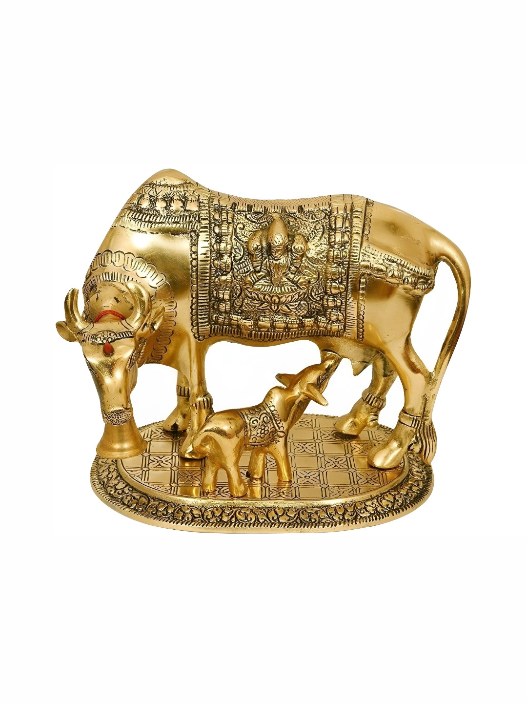Navyaksh Cow Bachda Gold Iron Metallic Prayer Room Medium Showpiece -