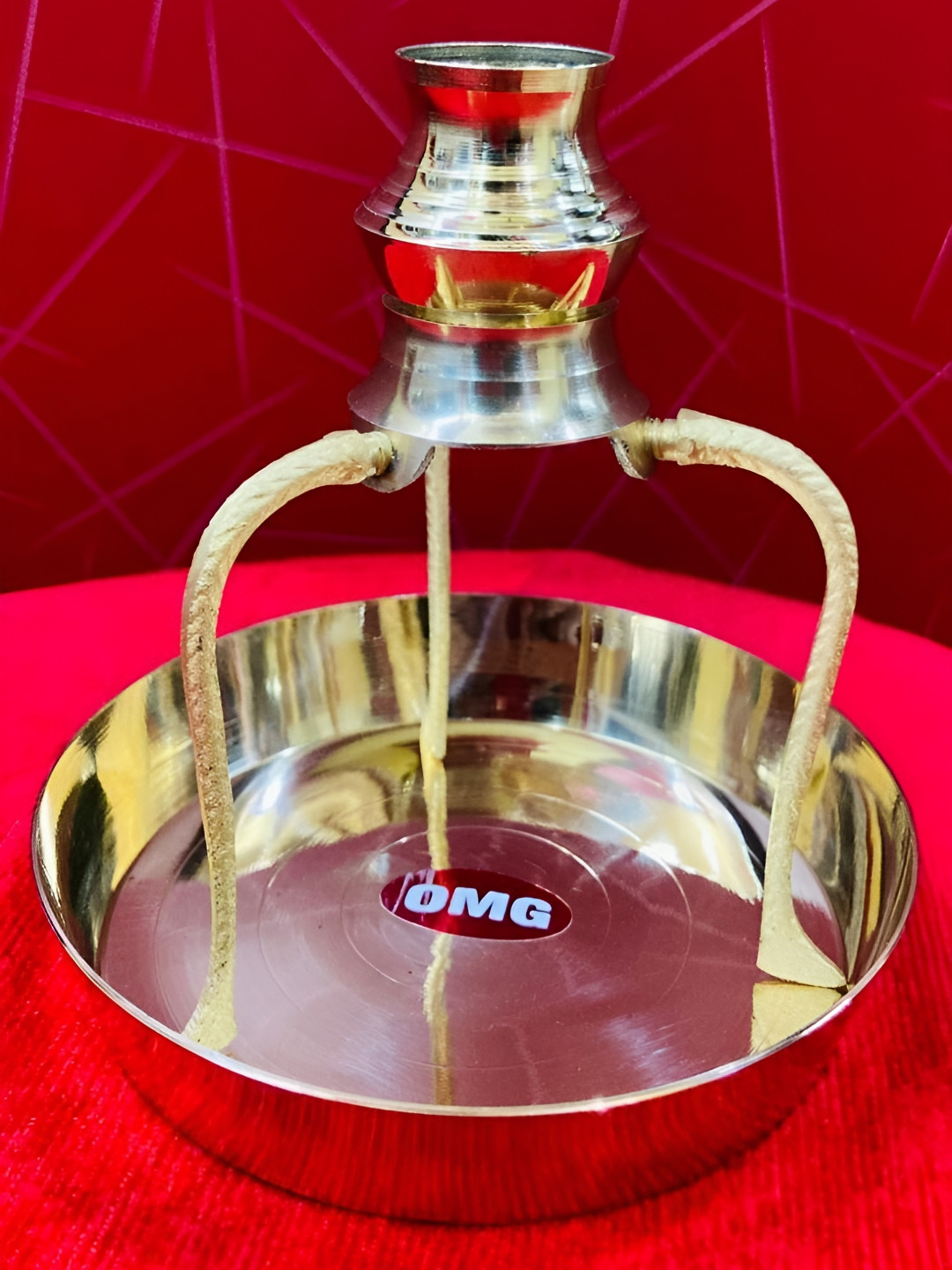 Navyaksh Peetal Tusta and Tipahee Loti Gold Brass Metallic Prayer Room Set of 3 Small Showpieces -