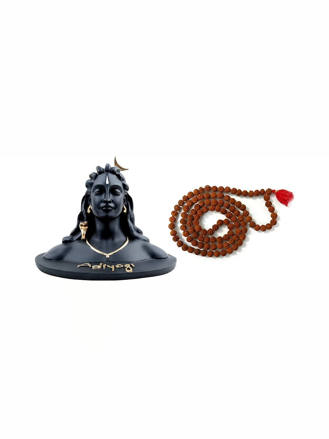 Navyaksh Yogi with Mala Black Metal Metallic Prayer Room Set of 2 Small Showpieces -