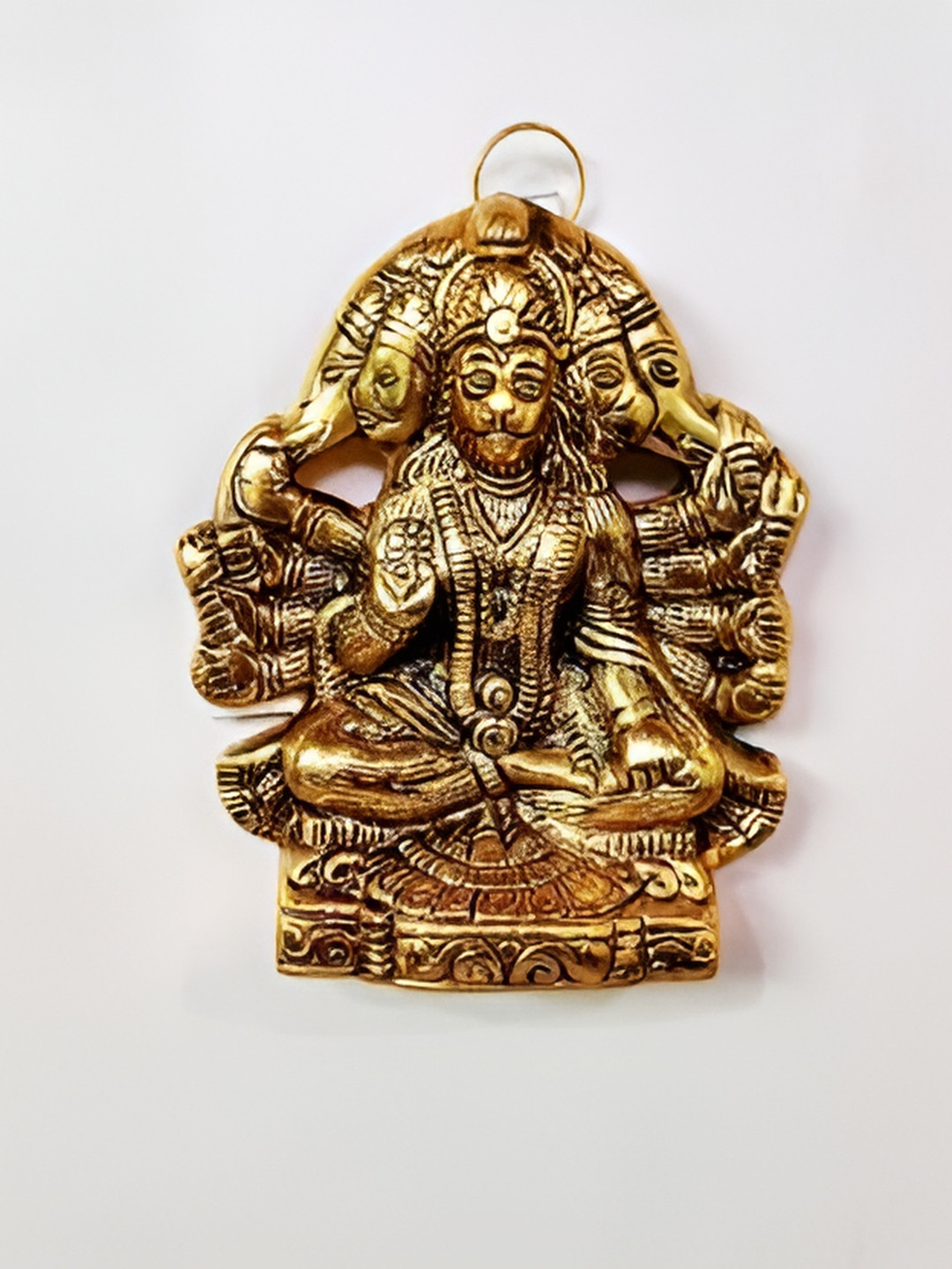 Navyaksh Panchmukhi Sitting Hanuman Gold Metal Metallic Prayer Room Small Showpiece -