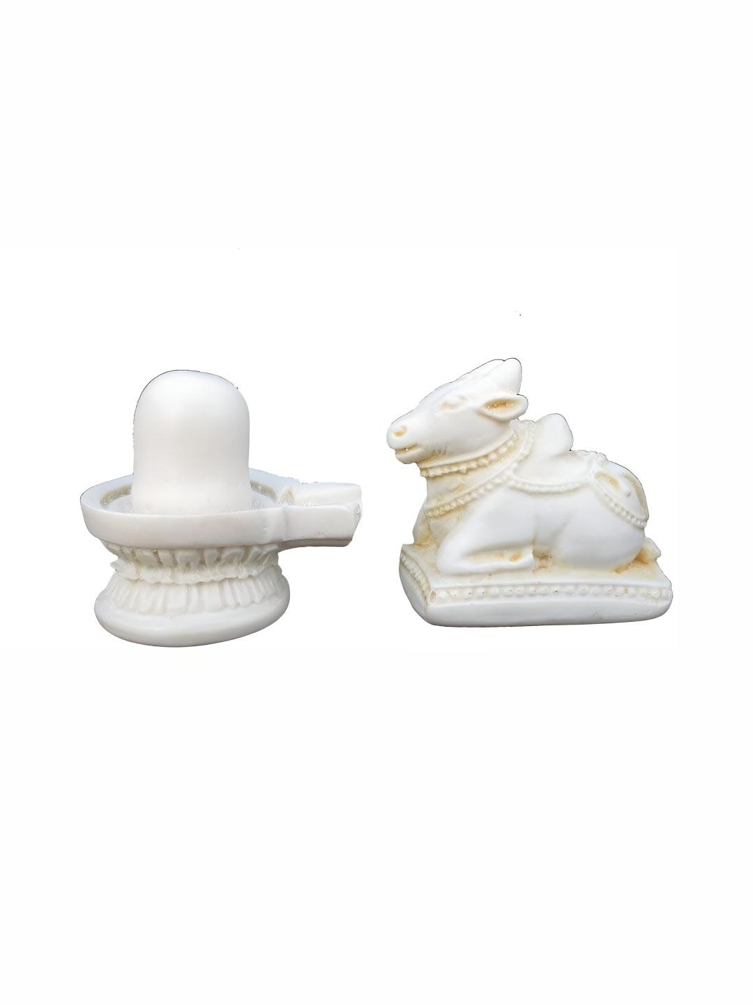Navyaksh Nandi Shiv Ling White Metal Metallic Prayer Room Set of 2 Small Showpieces -