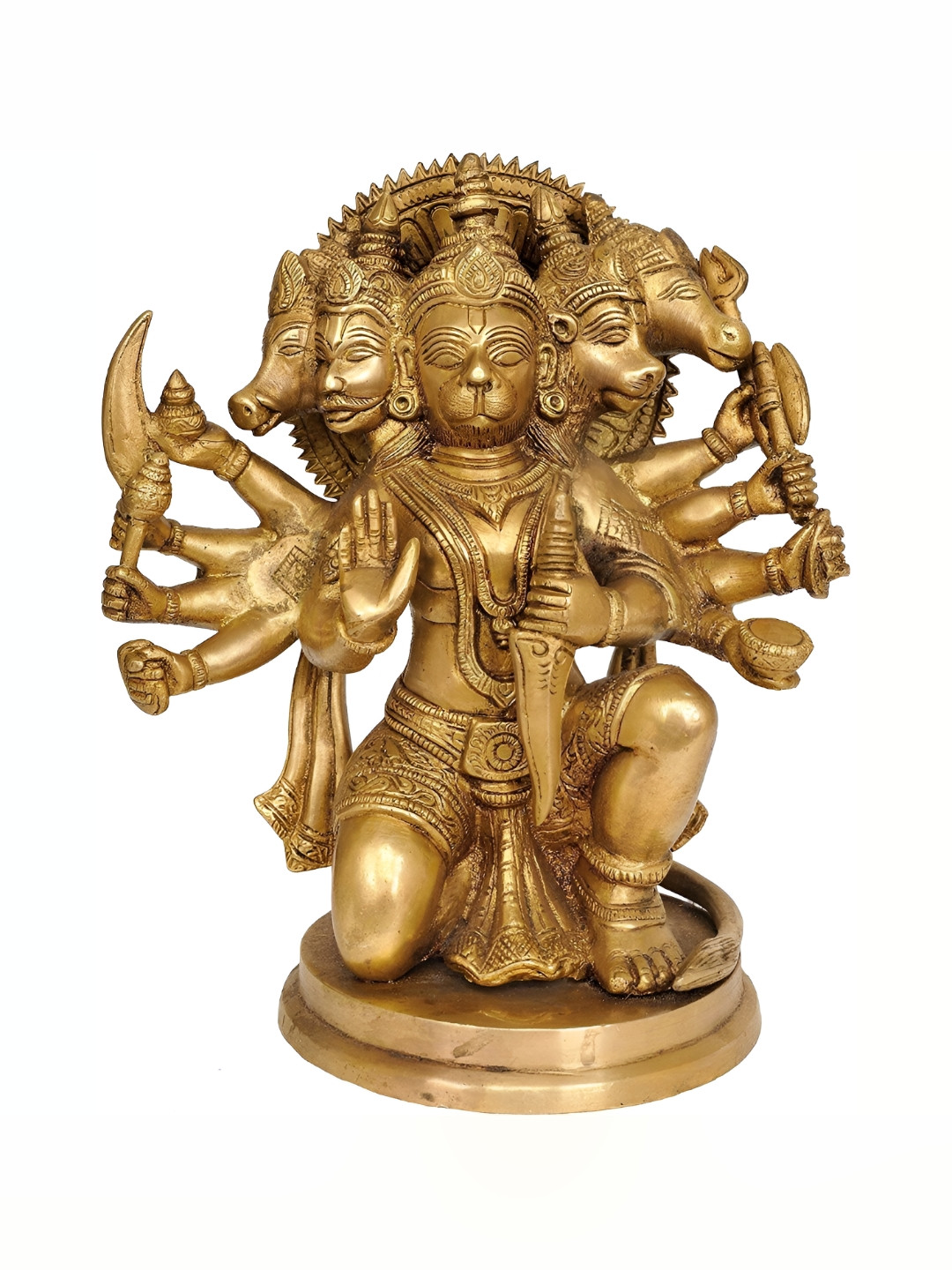 Navyaksh Sitting Panchmukhi Hanuman Gold Brass Metallic Prayer Room Medium Showpiece -