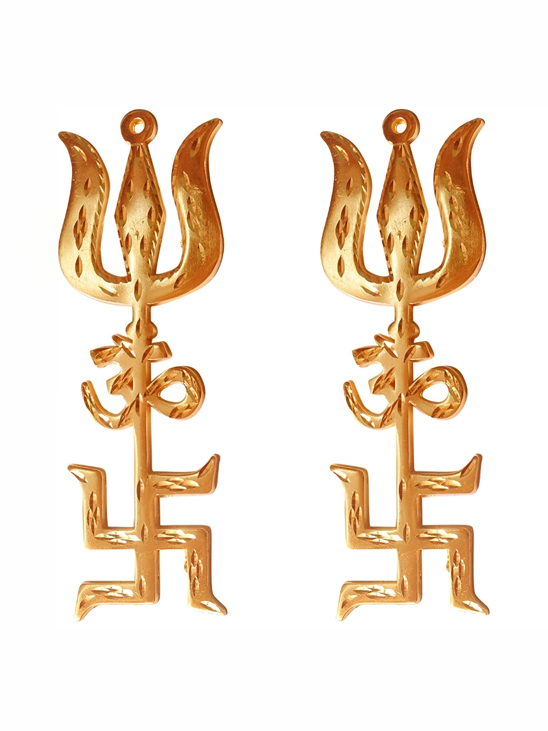Navyaksh Trishul Gold Brass Metallic Prayer Room Set of 2 Tiny Showpieces -