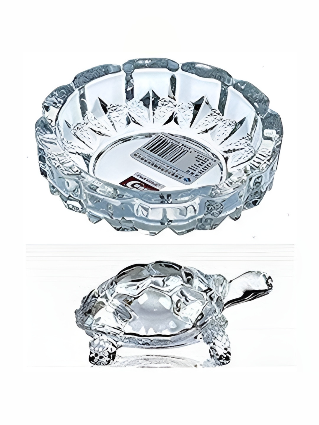 Navyaksh Crystal Turtle Plate White Crystal Glossy Prayer Room Set of 2 Small Showpieces -