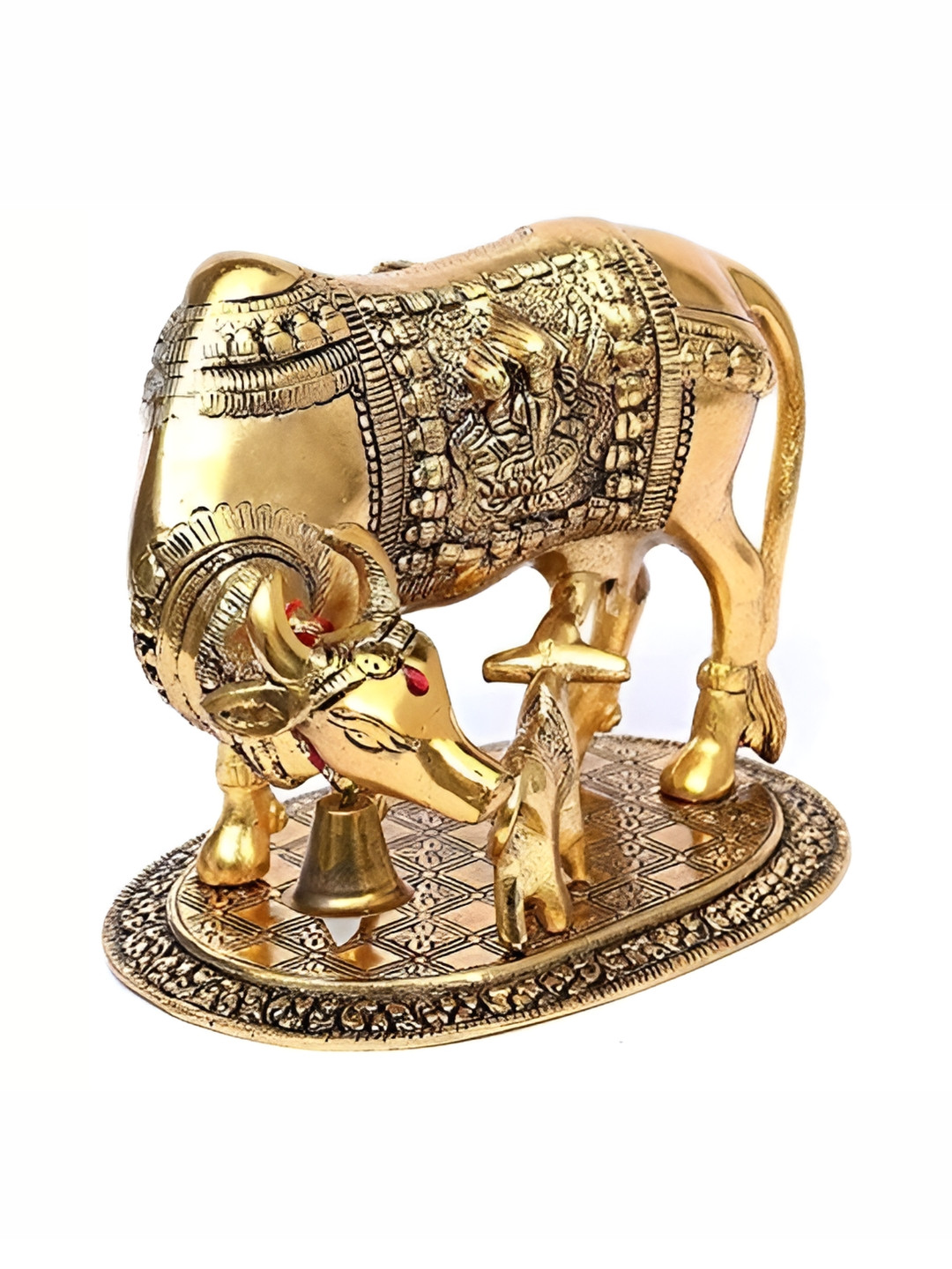 Navyaksh Cow Bachda Gold Metal Metallic Prayer Room Small Showpiece -