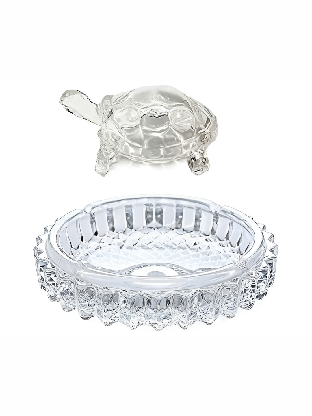 Navyaksh Crystal Turtle Plate White Glass Glossy Study Room Set of 2 Small Showpieces - 1.5 Inches