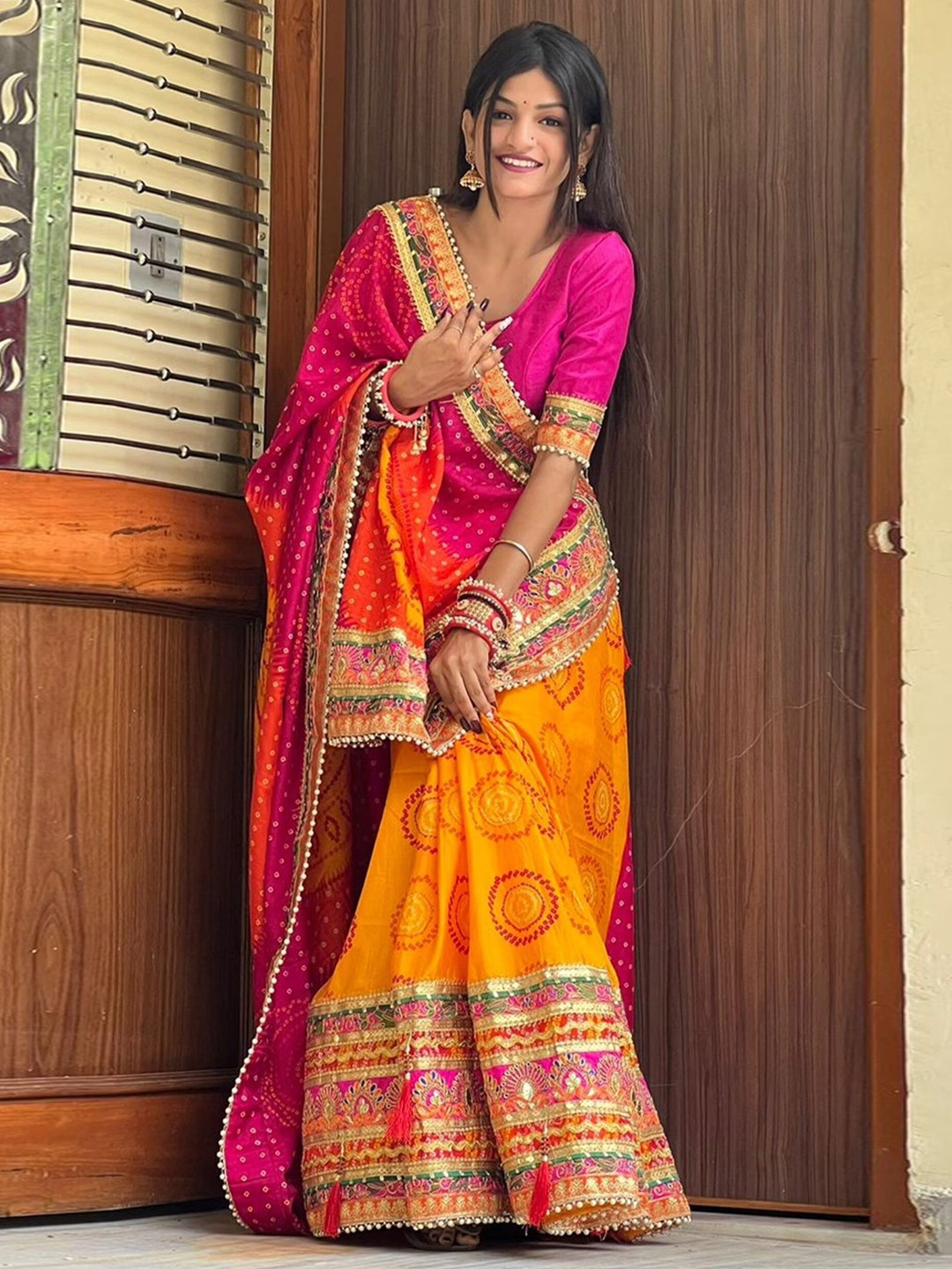 Mitera Bandhani Printed Gotta Patti Bandhani Saree