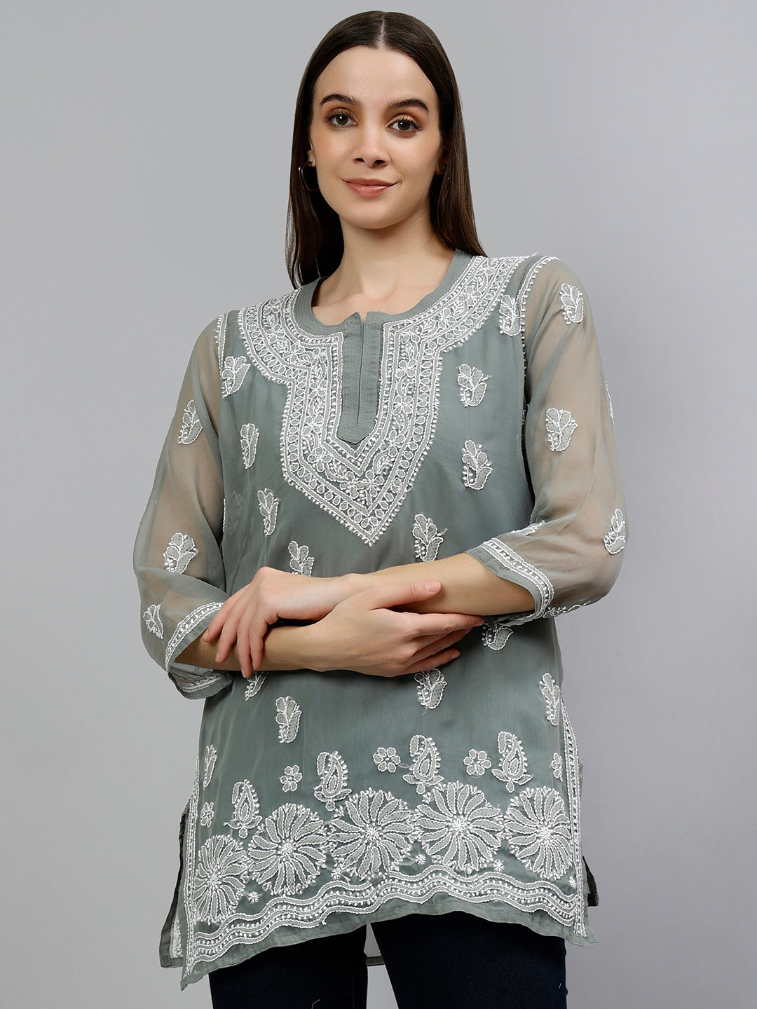 Seva Chikan Lucknowi Chikankari Kurti With Inner