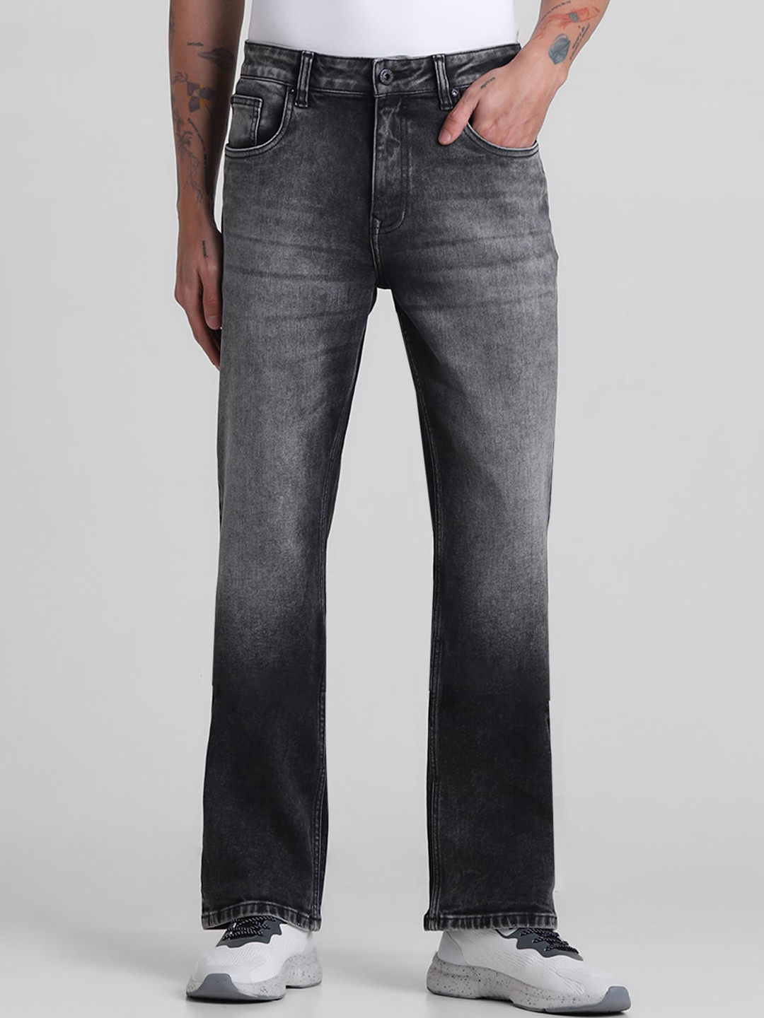 Jack & Jones Men High-Rise Heavy Fade Straight Fit Stretchable Jeans