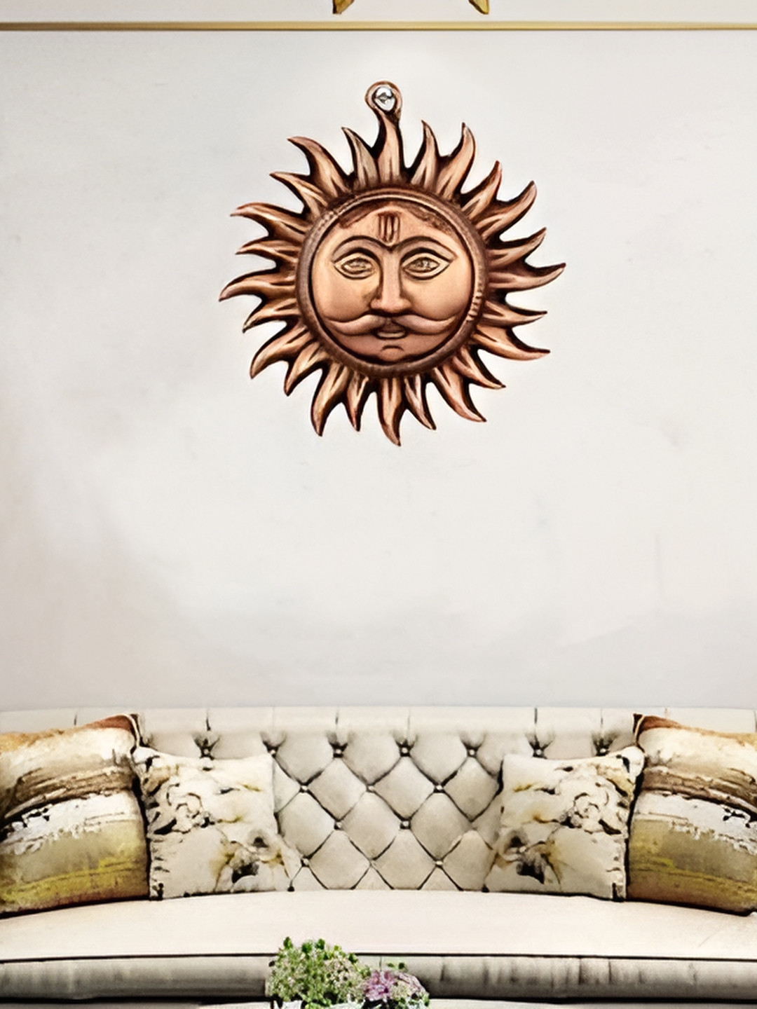 Navyaksh Suraj Copper Brass Metallic Prayer Room Small Showpiece - 7.1 Inches