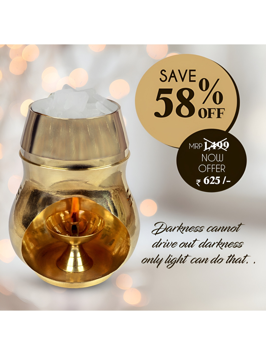 Navyaksh Kapoor Lamp Gold Brass Metallic Prayer Room Set of 3 Small Showpieces - 5.9 Inches