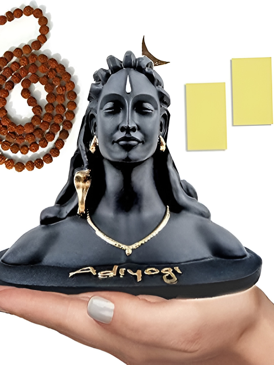 Navyaksh Yogi with Mala and Tape Black Metal Matte Living Room Set of 4 Small Showpieces -