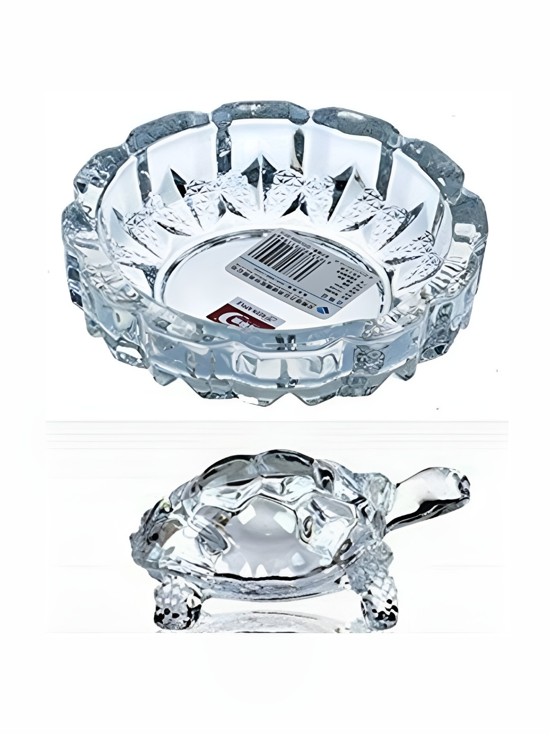 Navyaksh Kachua Plate White Crystal Glossy Prayer Room Set of 2 Tiny Showpieces -