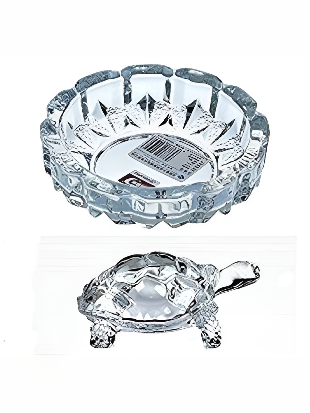 Navyaksh Turtle Plate White Crystal Matte Prayer Room Set of 2 Tiny Showpieces -