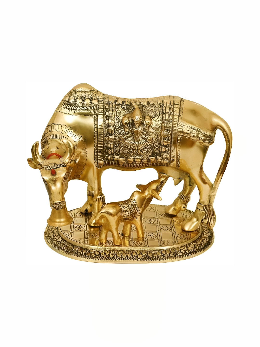 Navyaksh Cow Bachra Gold Brass Metallic Prayer Room Tiny Showpiece -