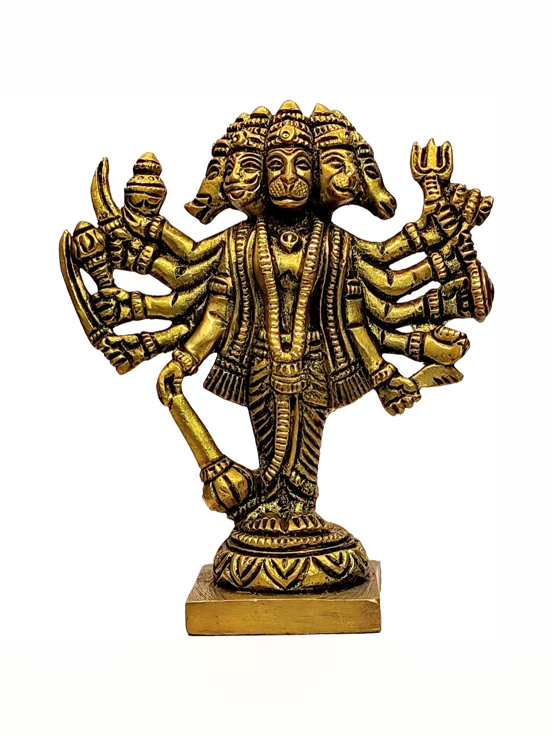 Navyaksh Panchamukhi Hanuman Standing Gold Brass Metallic Study Room Medium Showpiece -