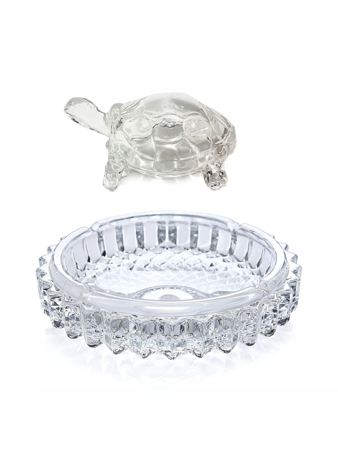 Navyaksh Turtle Plate White Glass Glossy Prayer Room Set of 2 Small Showpieces - 1.2 Inches