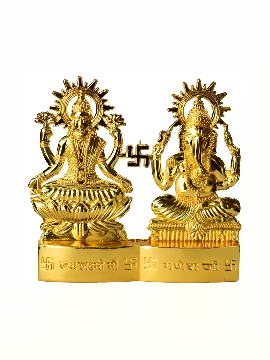 Navyaksh Lakshmi Ganesh with Arch At Back Yellow Brass Metallic Prayer Room Medium Showpiece -