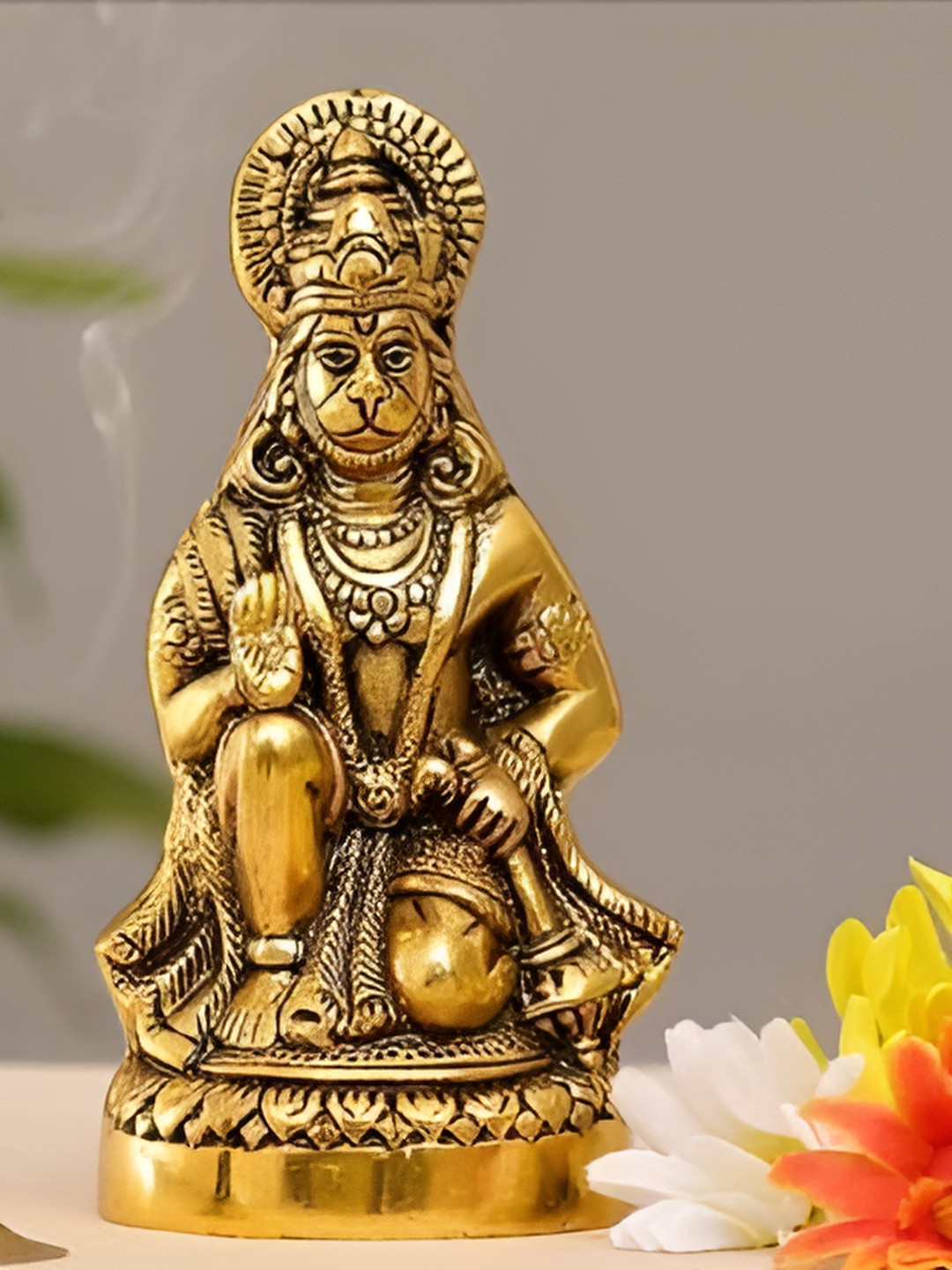 Navyaksh Hanuman Ji Gold Metal Metallic Prayer Room Small Showpiece -