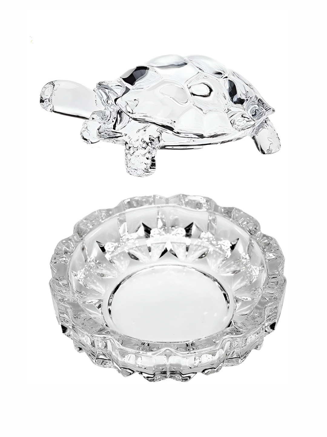 Navyaksh Turtle Plate Multicoloured Crystal Mirrored Prayer Room Set of 2 Tiny Showpieces -