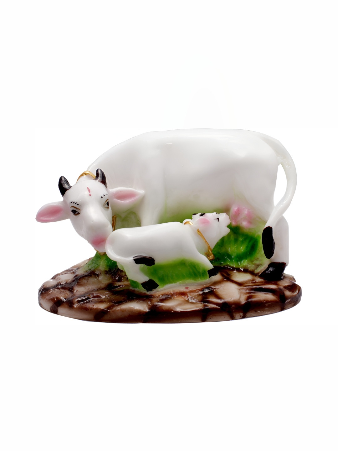 Navyaksh Cow Bachda Multicoloured Polyresin Glossy Prayer Room Medium Showpiece -