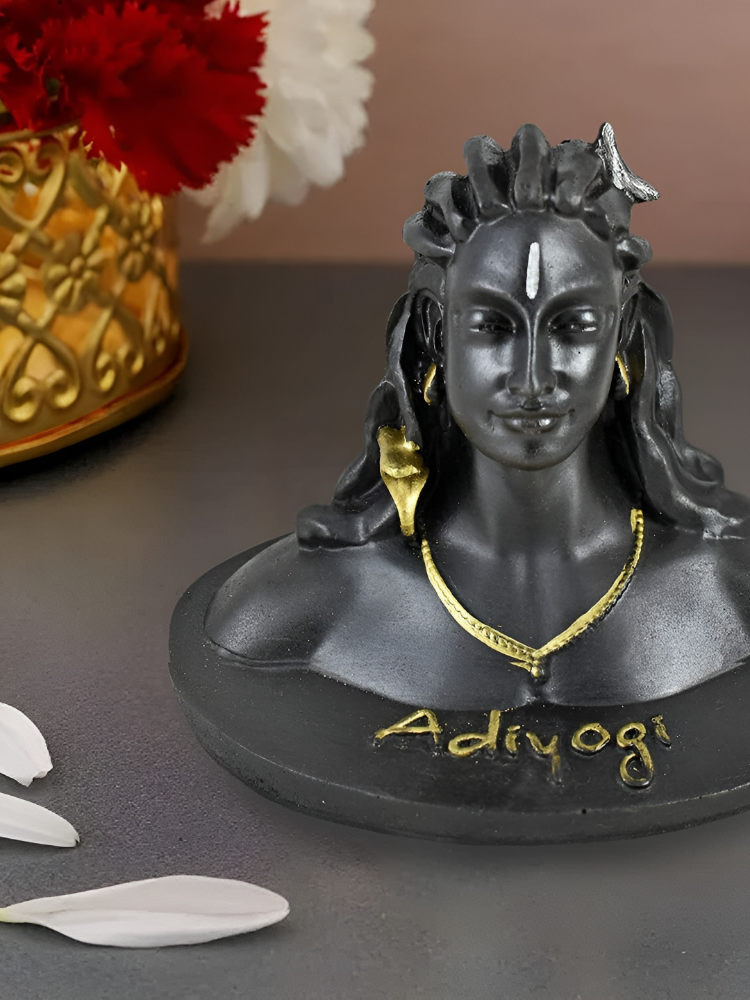 Navyaksh Yogi Black Resin Matte Prayer Room Tiny Showpiece -