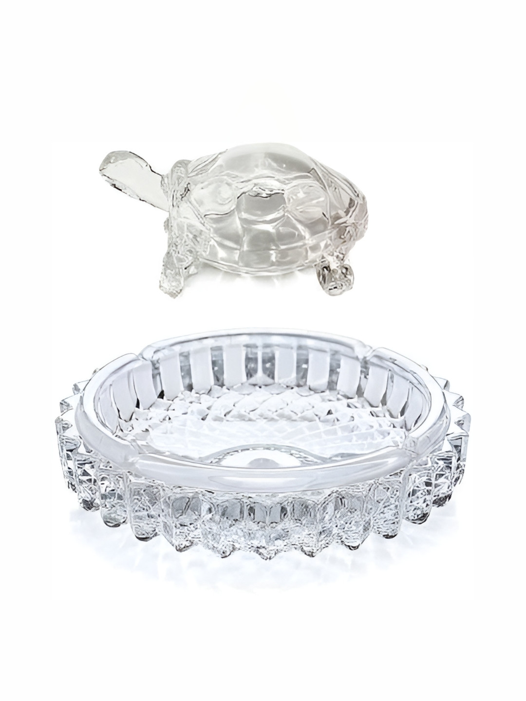 Navyaksh Kachua Plate White Glass Glossy Prayer Room Set of 2 Small Showpieces - 1.2 Inches