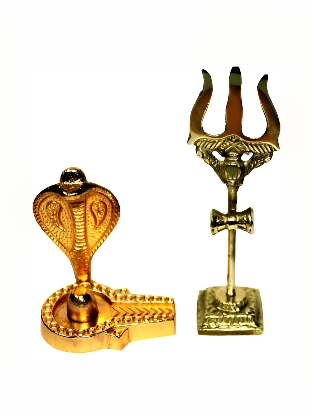 Navyaksh Naag Trishul Gold Brass Metallic Prayer Room Set of 2 Small Showpieces - 2.4 Inches