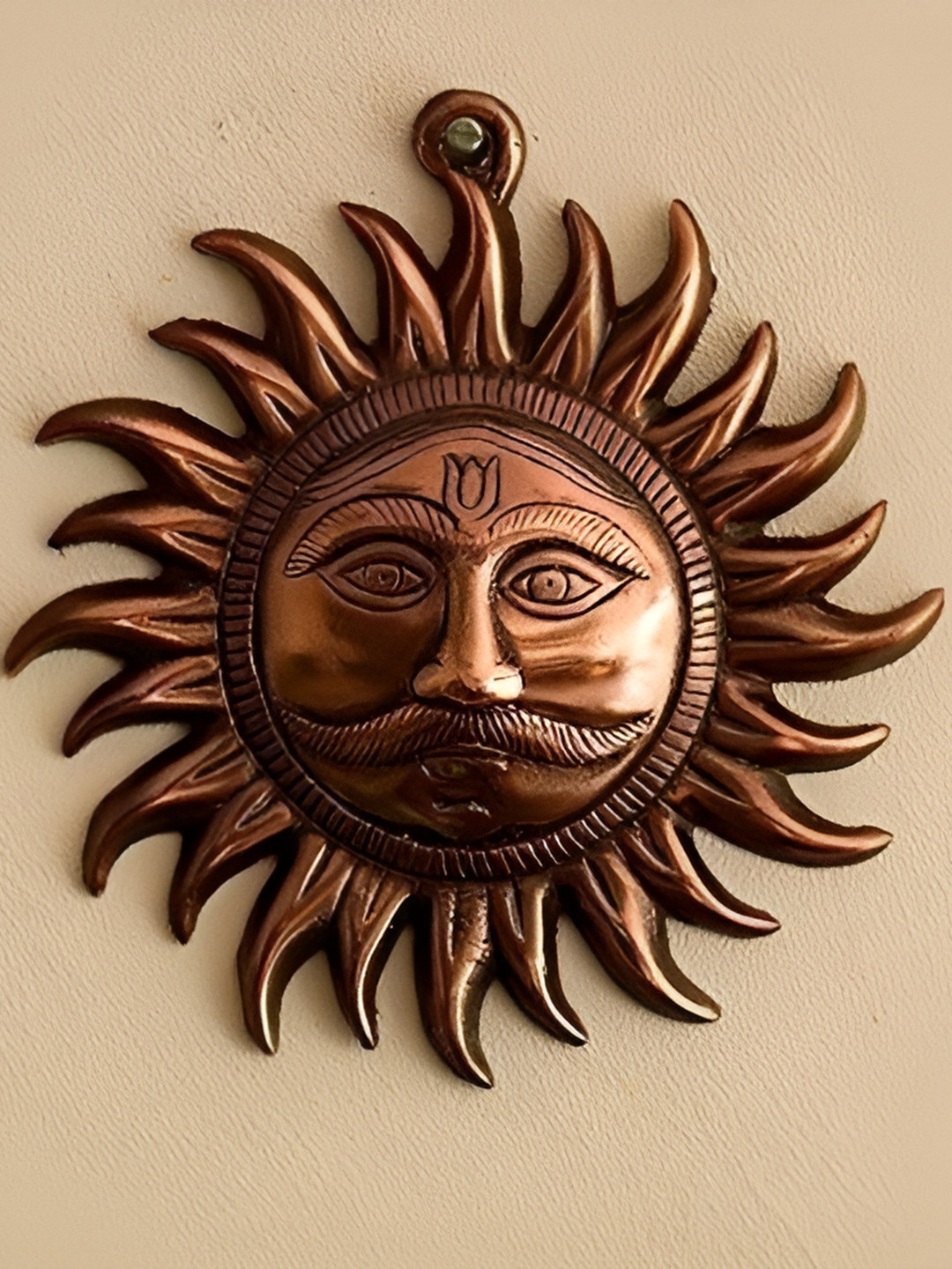 Navyaksh Suraj Copper Brass Metallic Prayer Room Small Showpiece - 7.5 Inches