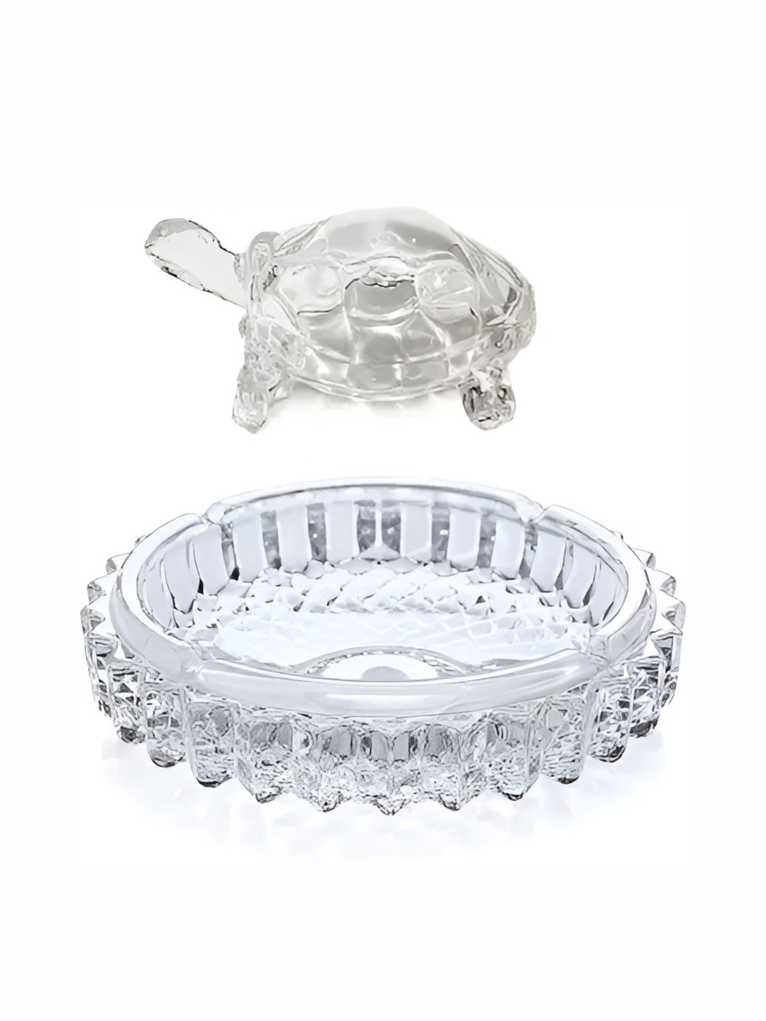 Navyaksh Turtle Plate White Glass Glossy Prayer Room Set of 2 Small Showpieces -