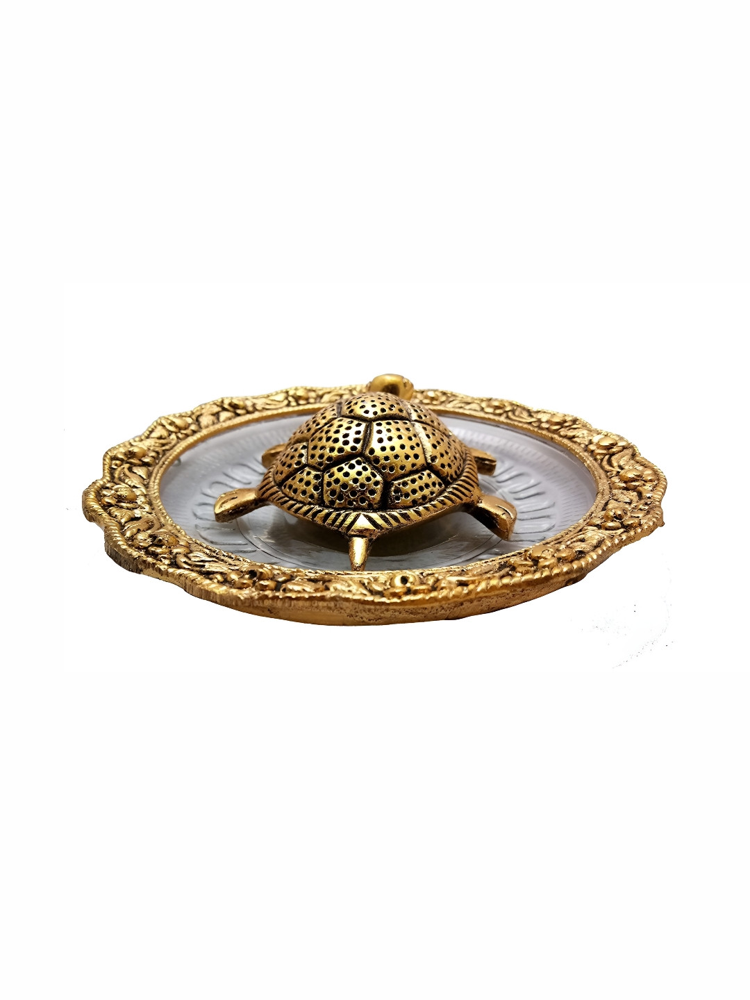 Navyaksh Turtle Plate Gold Brass Metallic Prayer Room Set of 2 Small Showpieces -