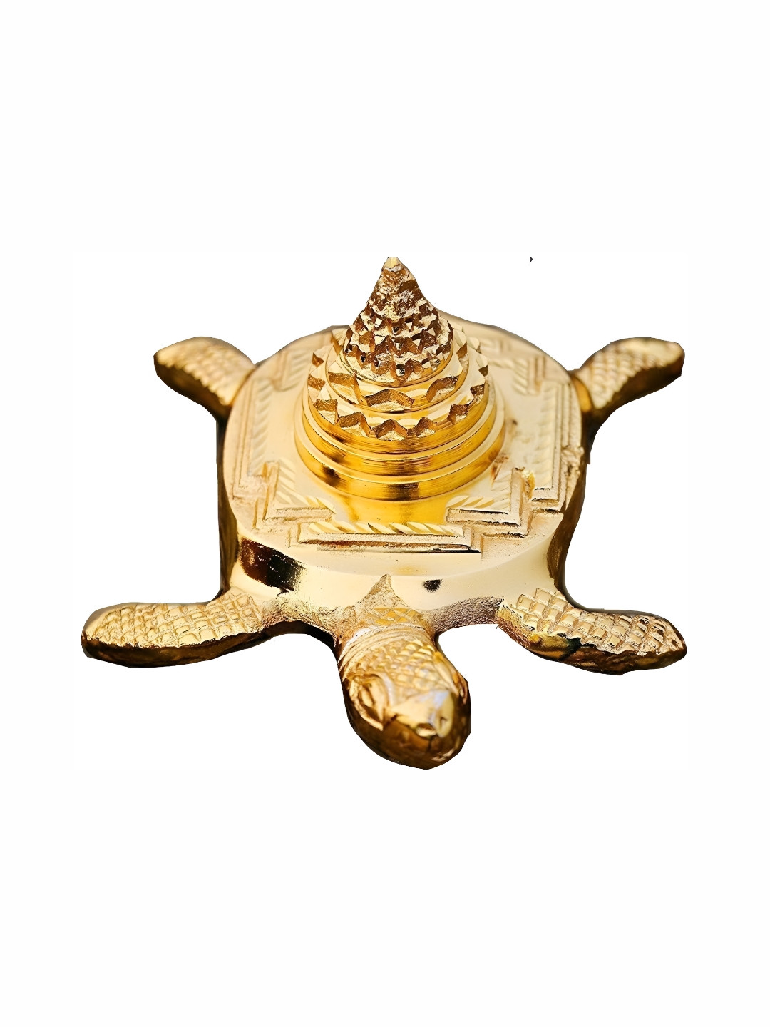 Navyaksh Meru Shree Yantra with Tortoise Gold Brass Metallic Prayer Room Small Showpiece -