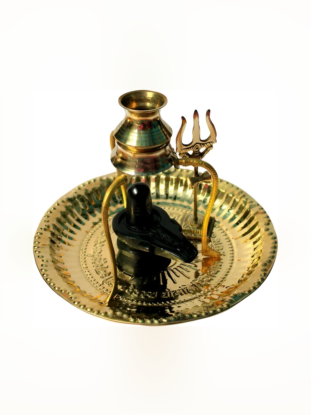 Navyaksh Shivling Set Gold Brass Metallic Prayer Room Set of 3 Tiny Showpieces -