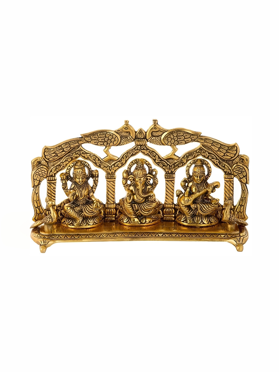 Navyaksh Lakshmi Ganesh and Saraswathi Gold Brass Metallic Prayer Room Medium Showpiece -