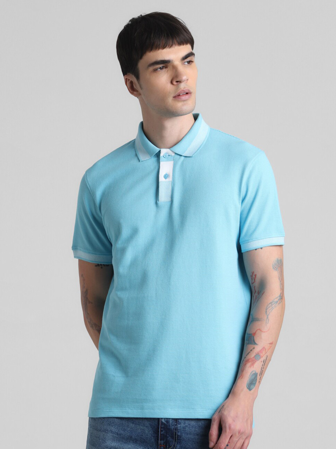 Jack & Jones Men Polo Collar Pure Cotton T-shirt