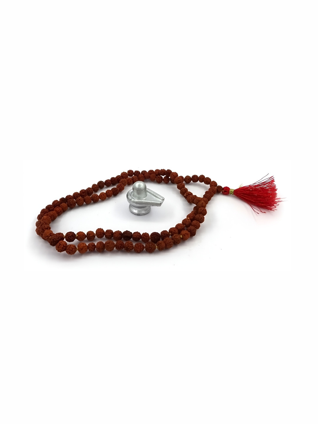 Navyaksh Para Shivling with Rudraksha Mala Grey Metal Metallic Prayer Room Set of 2 Small Showpieces -