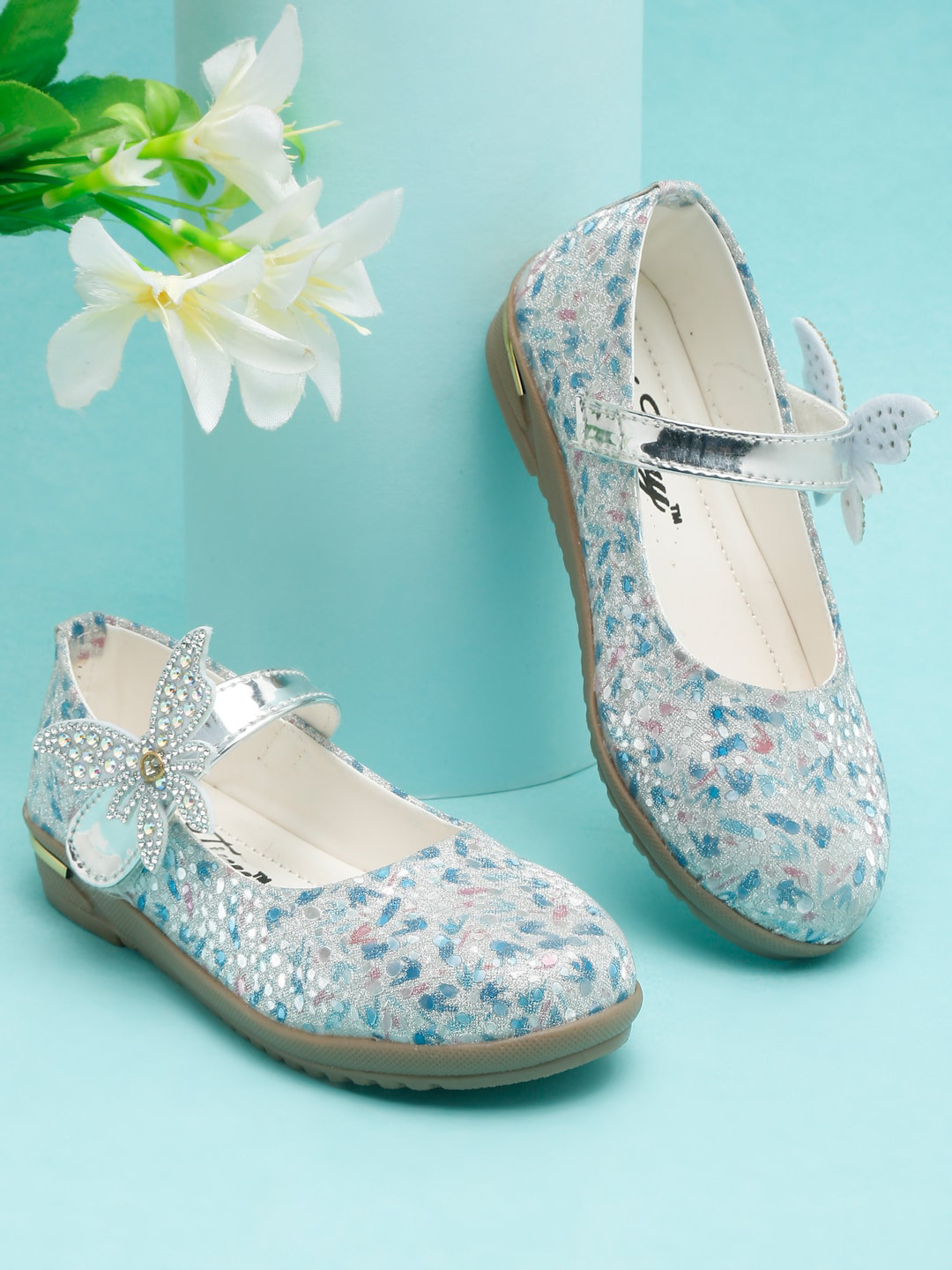 Tiny Bugs Girls Printed Butterfly Applique Mary Jane