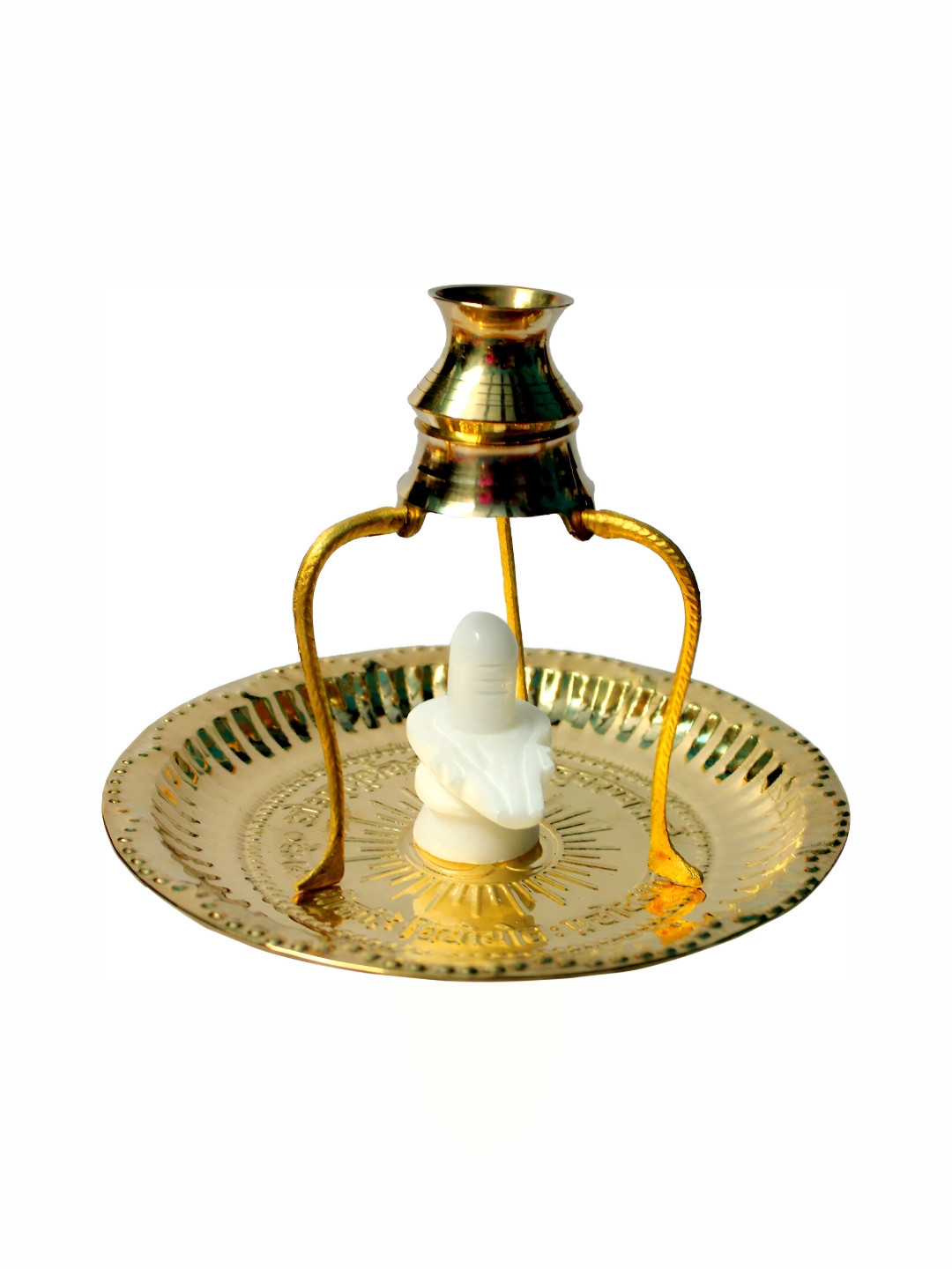 Navyaksh Shivling with Plate and Tipahee White Metal Matte Living Room Set of 4 Small Showpieces -