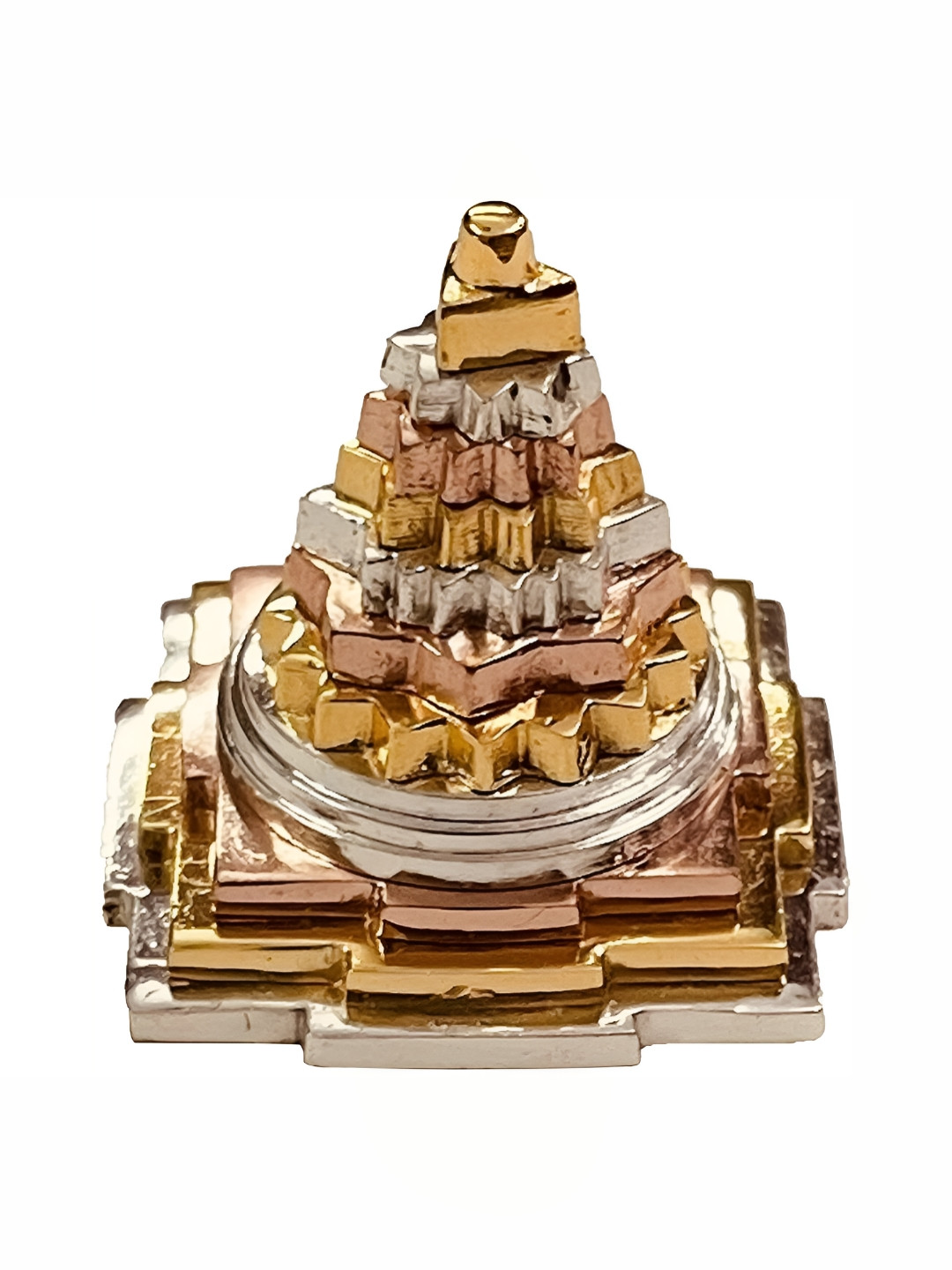 Navyaksh Shree Yantra Gold Metal Metallic Prayer Room Tiny Showpiece - 2.5 Inches