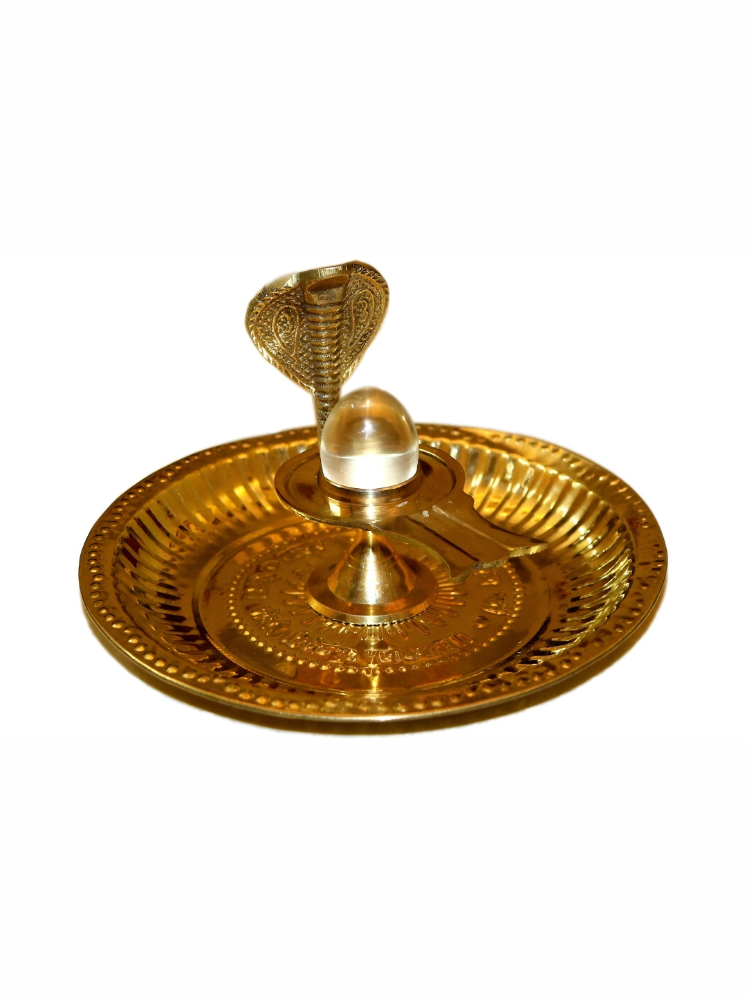 Navyaksh Chapa Plate and Pindi Gold Brass Metallic Prayer Room Set of 3 Medium Showpieces -