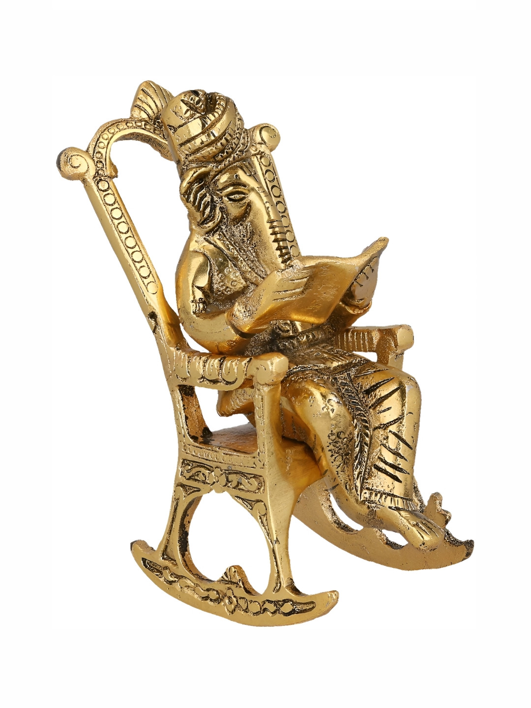 Navyaksh Ganesh Ji Sitting On Chair Multicoloured Metal Metallic Living Room Small Showpiece - 6.5 Inches